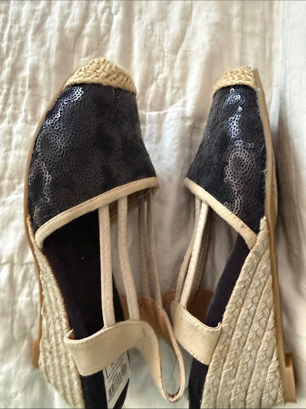 Joan Boyce Stacy Square B Black Sequin Espadrille Slingback Flats - Women's